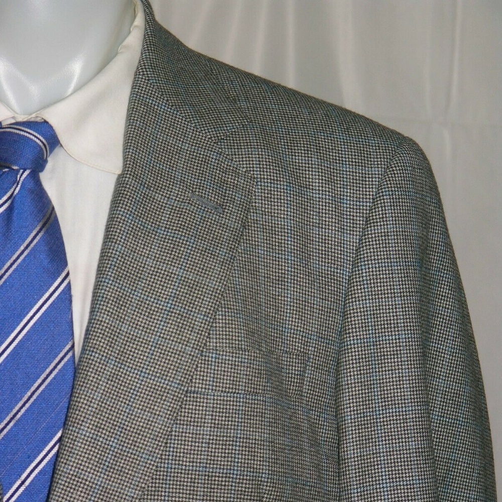 Umberto Pitagora Bespoke Gray Houndstooth Overplaid Two Button Sport Coat 44L